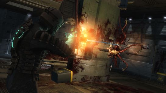 "Shoot the limbs" is one of your first lessons in Dead Space. But sometimes "limbs" aren't what you'd expect. Screenshot credit: http://www.realmofgaming.com/