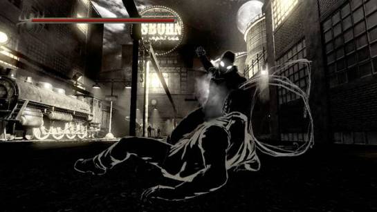One of the more enjoyable gameplay features is the stealth takedowns in the Noir universe. Screenshot credit: http://www.gamepur.com